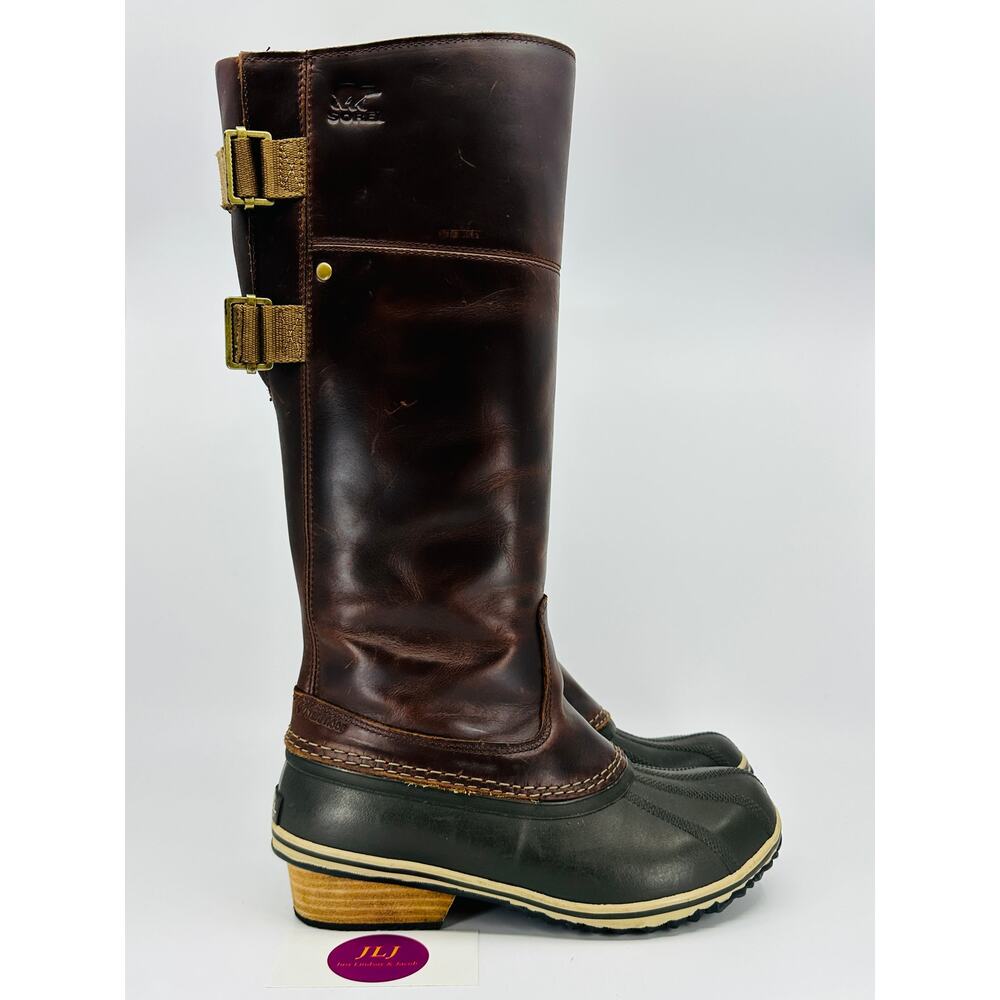 Sorel Women's Slimpack Tall Brown Leather Riding Boots NL2321-261 Size 7.5